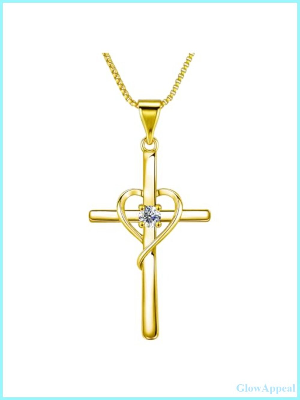 18K Gold Plated Heart Cross Pendant Necklace Austrian Crystal Women